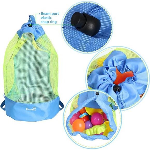 Large Mesh Beach Bag Tote Durable Sand Away Drawstring Beach Backpack Swim - Picture 5 of 6